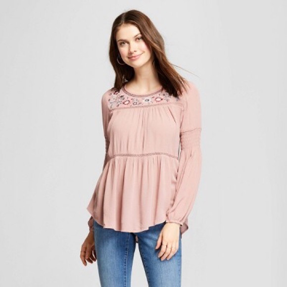 Boho Dusty Pink Embroidered Top - Picture 2 of 5